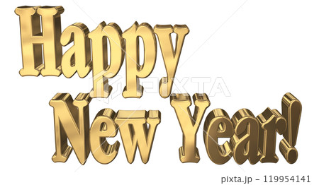 3DCG文字「Happy New Year/ハッピーニューイヤー」ゴールド,金の