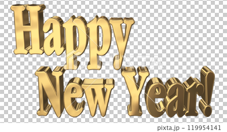 3DCG文字「Happy New Year/ハッピーニューイヤー」ゴールド,金の
