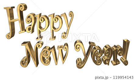 3DCG文字「Happy New Year/ハッピーニューイヤー」ゴールド,金の