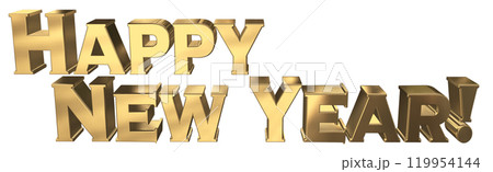 3DCG文字「Happy New Year/ハッピーニューイヤー」ゴールド,金 119954144