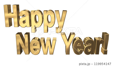 3DCG文字「Happy New Year/ハッピーニューイヤー」ゴールド,金 119954147