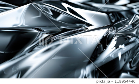 Futuristic metallic abstract shapes with reflective surface patterns 119954440