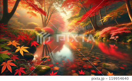 水面に映る紅葉 119954640