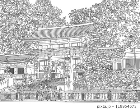 風景線画、京都八坂神社の塗り絵 風景線画、京都八坂神社の塗り絵 119954675