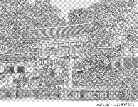 風景線画、京都八坂神社の塗り絵 風景線画、京都八坂神社の塗り絵 119954675