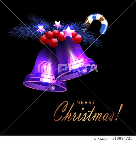 Design component. Isolated Christmas garland of fir branches and bells Design component. Isolated Christmas garland of fir branches and bells 119954726