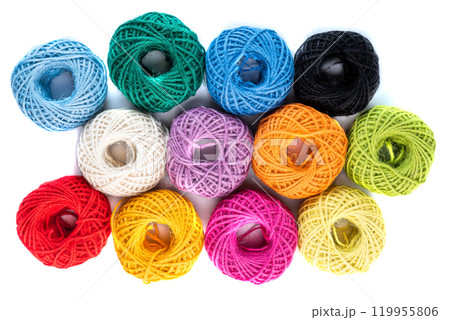 Set of multi-colored jute ribbon for gift wrapping, hobbies and handicrafts 119955806