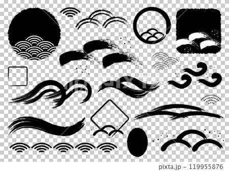 Japanese style brush wave simple material set black 119955876