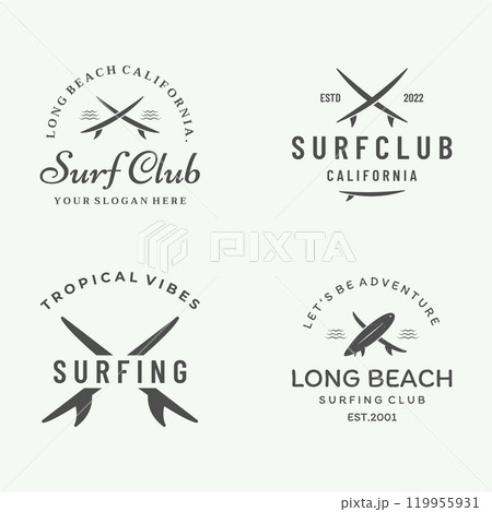 Vintage surfboard Logo template,surfing on a summer beach.For business,badge,holiday, ,label,emblem. Vintage surfboard Logo template,surfing on a summer beach.For business,badge,holiday, ,label,emblem. 119955931