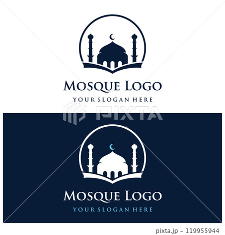 Unique,modern and creative luxury mosque Logo Template with monogram.Logo for islamic,ramadan,company. 119955944