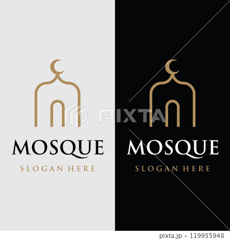 Unique,modern and creative luxury mosque Logo Template with monogram.Logo for islamic,ramadan,company. 119955948