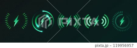 Neon green wireless charging icons set 119956957