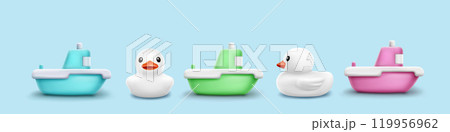 Playful bath time toys collection. 119956962