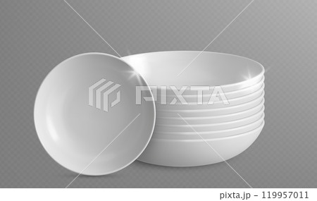 Stack of deep soup or salad porcelain bowls 119957011