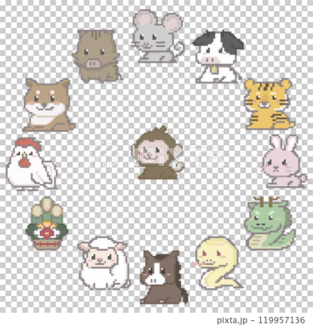 十二生肖圖像像素藝術的主角是一隻猴子 119957136