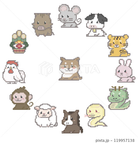 干支のイメージ ドット絵 主役は犬 119957138