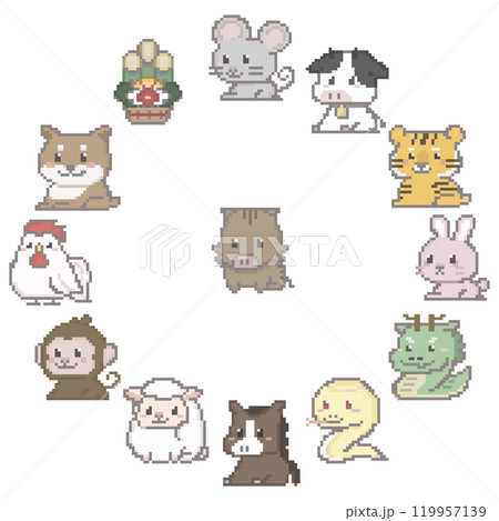 干支のイメージ ドット絵 主役はイノシシ 119957139