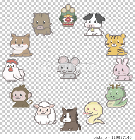 干支のイメージ ドット絵 主役はねずみ 119957140