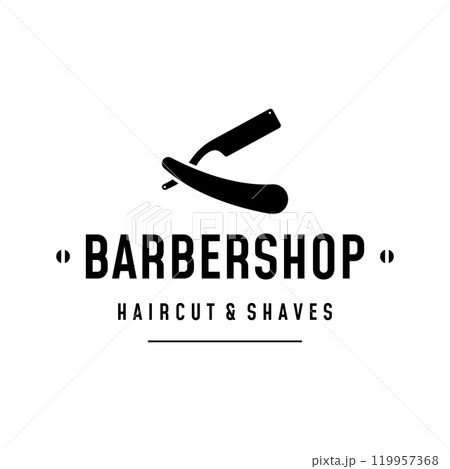 Barbershop Logo template in vintage style with the concept of scissors, razor and other tools.Logo for business, salon, label and barbershop. Barbershop Logo template in vintage style with the concept of scissors, razor and other tools.Logo for business, salon, label and barbershop. 119957368