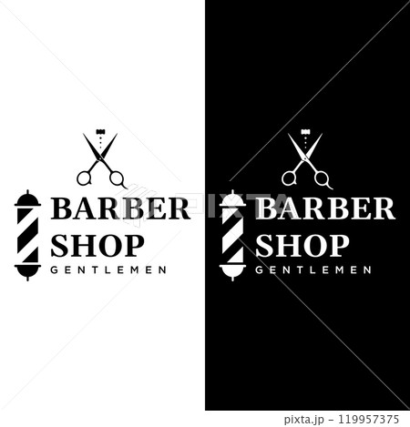 Barbershop Logo template in vintage style with the concept of scissors, razor and other tools.Logo for business, salon, label and barbershop. 119957375