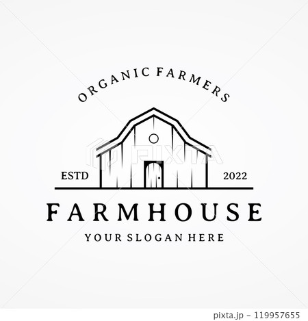 Home or barn logo template design or organic farm barn and vintage animal farm house.Vintage country logo. Home or barn logo template design or organic farm barn and vintage animal farm house.Vintage country logo. 119957655