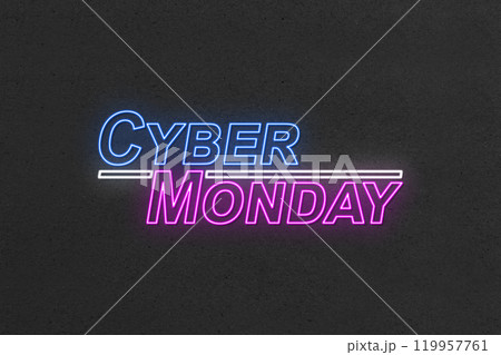 Neon light text of Cyber Monday on black background Neon light text of Cyber Monday on black background 119957761