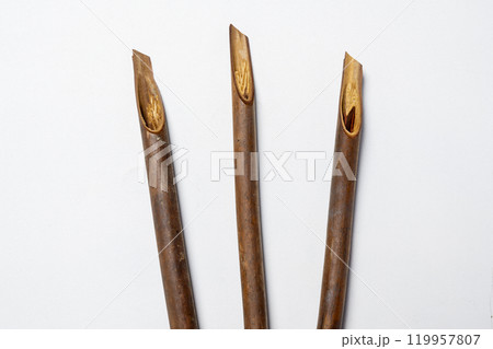 Set of calligraphy reeds isolated over white background Set of calligraphy reeds isolated over white background 119957807