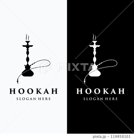 Isolated vintage hookah, shisha or waterpipe Logo design for club, bar, cafe and shop. 119958101