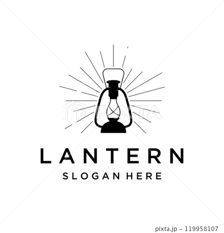 Lantern lamp logo template, street lamp,vintage fire lantern.Logo for business, restaurant. 119958107