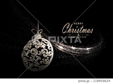 Merry Christmas. Isolated design component, arc with retro Christmas tree decoration in gold tone 119958624