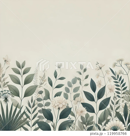 水彩で描いた草花のボタニカルな背景イラスト 水彩で描いた草花のボタニカルな背景イラスト 119958766