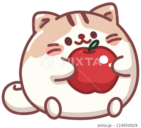 Kawaii Cat with Apple Kawaii Cat with Apple 119958929