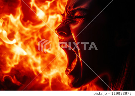 Woman Screaming in Intense Fire Flamesのイラスト素材 [119958975] - PIXTA