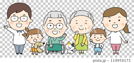 三世代家族とペットの犬と猫 119959173