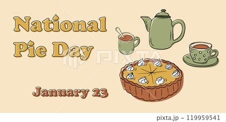 National Pie Day banner with illustration of pie National Pie Day banner with illustration of pie 119959541