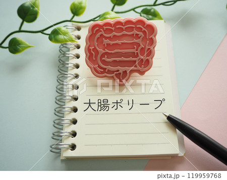 腸の模型イメージと大腸ポリープの文字 腸の模型イメージと大腸ポリープの文字 119959768