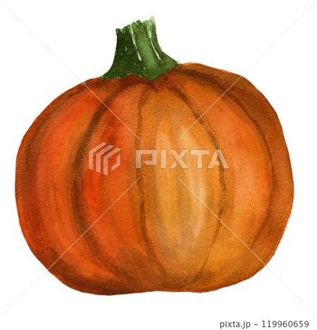Watercolor pumpkin for halloween and fall. Illustration isolated on white background for design, cards, postcards, menus, posters, business, decor 119960659