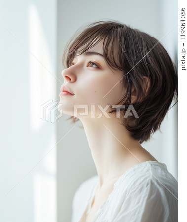 美しい女性の横顔・スキンケア「AI生成画像」 119961086