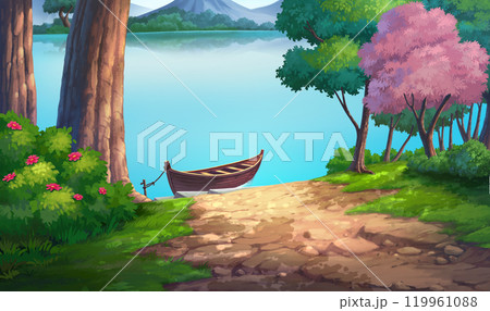 A painting of the morning atmosphere on the riverside. 119961088