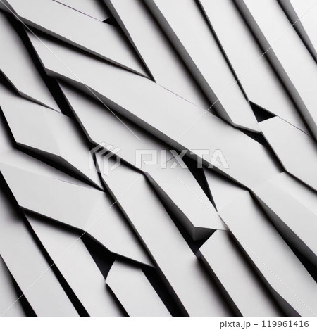 Dynamic abstract design featuring overlapping white geometric structures creating a sense of depth and dimension in a minimalist setting without visible texture Dynamic abstract design featuring overlapping white geometric structures creating a sense of depth and dimension in a minimalist setting without visible texture 119961416