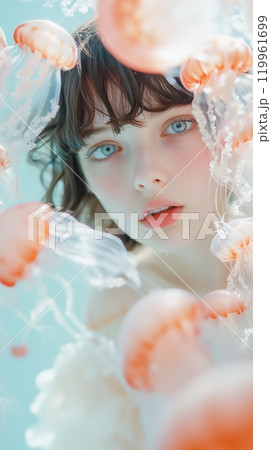 クラゲと少女の幻想的なポートレート クラゲと少女の幻想的なポートレート 119961699