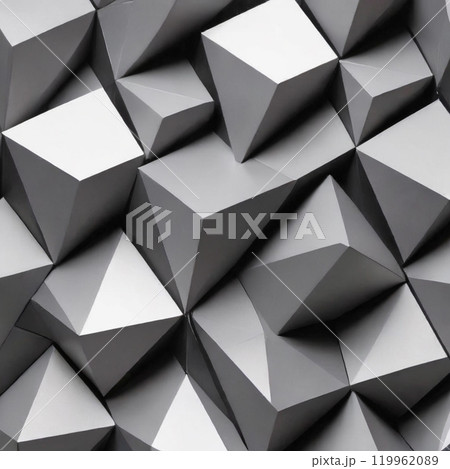 Abstract art featuring a geometric arrangement of 3D cubes with a monochromatic palette creating depth through shadows and angles Abstract art featuring a geometric arrangement of 3D cubes with a monochromatic palette creating depth through shadows and angles 119962089