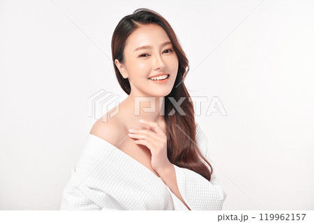 Beautiful young asian woman with clean fresh skin on white background, Face care, Facial treatment, Cosmetology, beauty and spa, Asian women portrait. 119962157