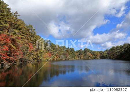 秋の五色沼湖沼群の柳沼の風景 119962597