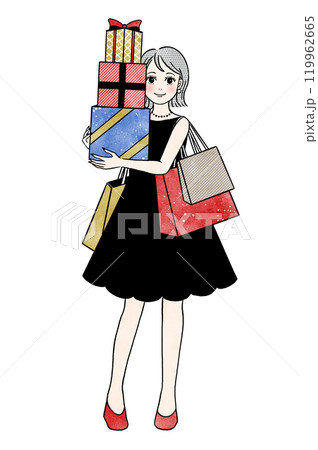 クリスマスのプレゼントを持つ女性の全身イラスト 119962665