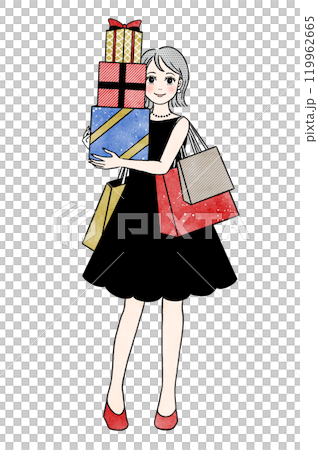 クリスマスのプレゼントを持つ女性の全身イラスト 119962665