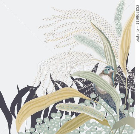 Vector Illustration of a Silver Grass Field with Little Bird Vector Illustration of a Silver Grass Field with Little Bird 119962852