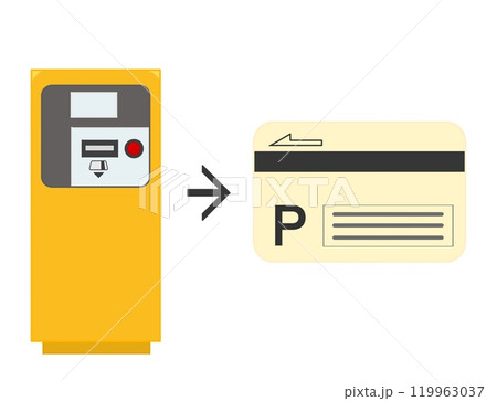 駐車発券機と駐車券 駐車発券機と駐車券 119963037