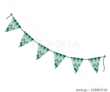 Triangular Festive ornamental pennants in trendy monochrome green. St Patrick Day greeting element 119963516