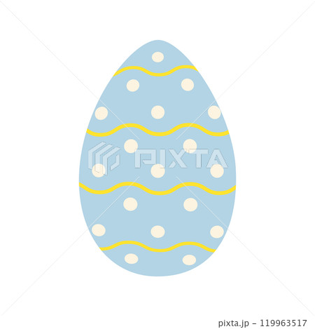 Easter egg in trendy in trendy sky blue decorated dots and wavy lines. Ester greeting design element 119963517